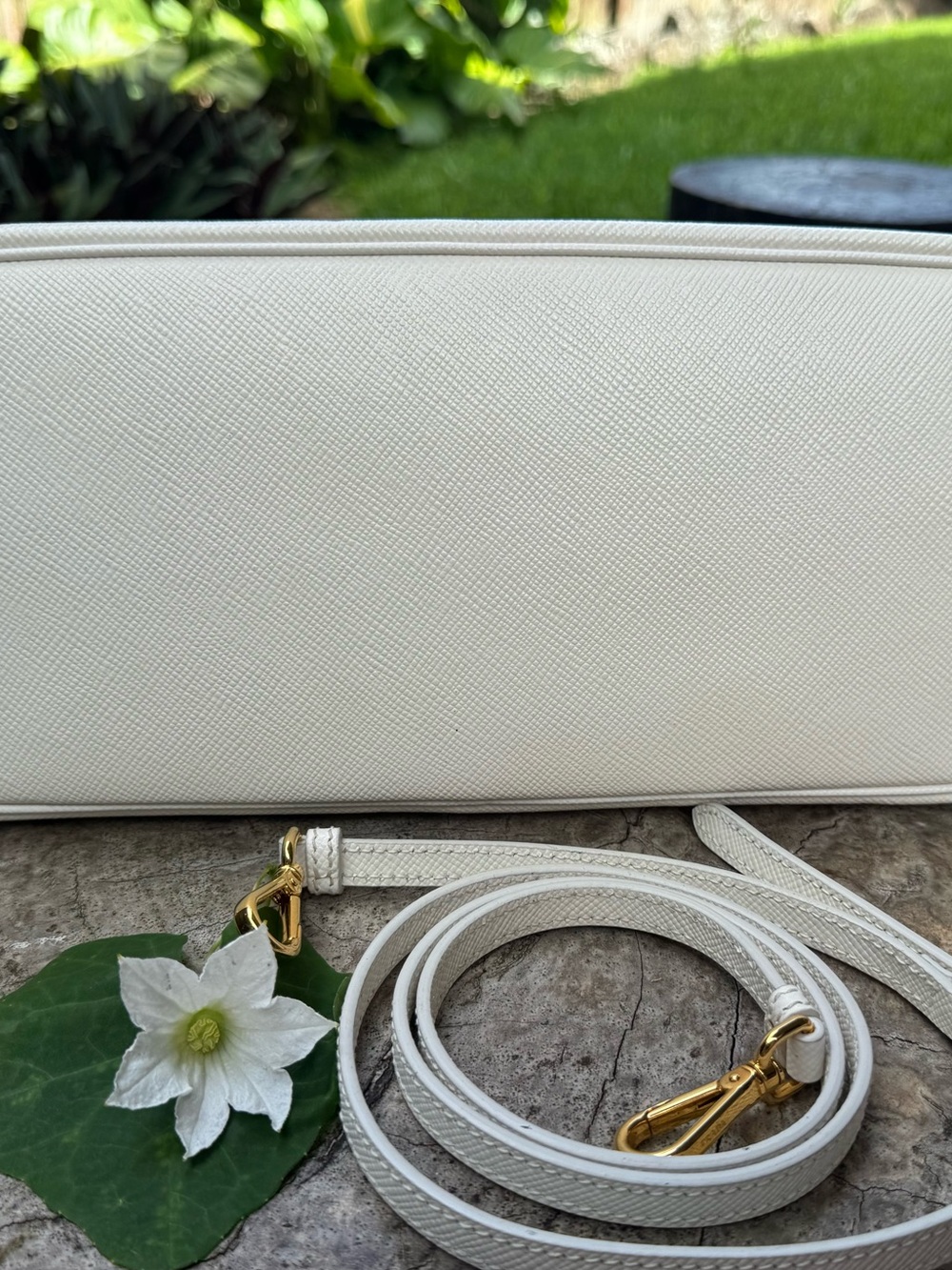 Prada Cream Saffiano Leather Tote with Blue Trim - Picture 6 of 14